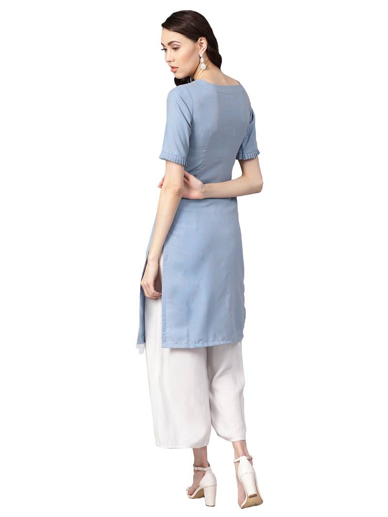 Blue Cotton Anarkali Kurta