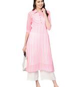 Pink & White Georgette Striped Kurta