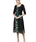 Black & Green Chanderi Cotton Woven Kurta