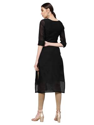Black & Green Chanderi Cotton Woven Kurta 3