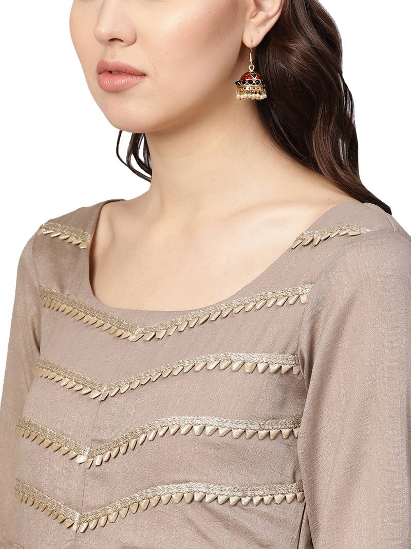 Brown Art Silk Anarkali Kurta