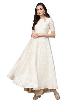 Off White Chanderi Cotton Anarkali Kurta 1