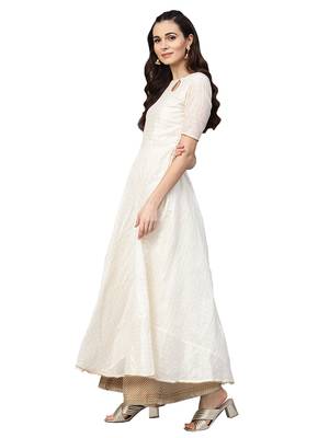 Off White Chanderi Cotton Anarkali Kurta 2
