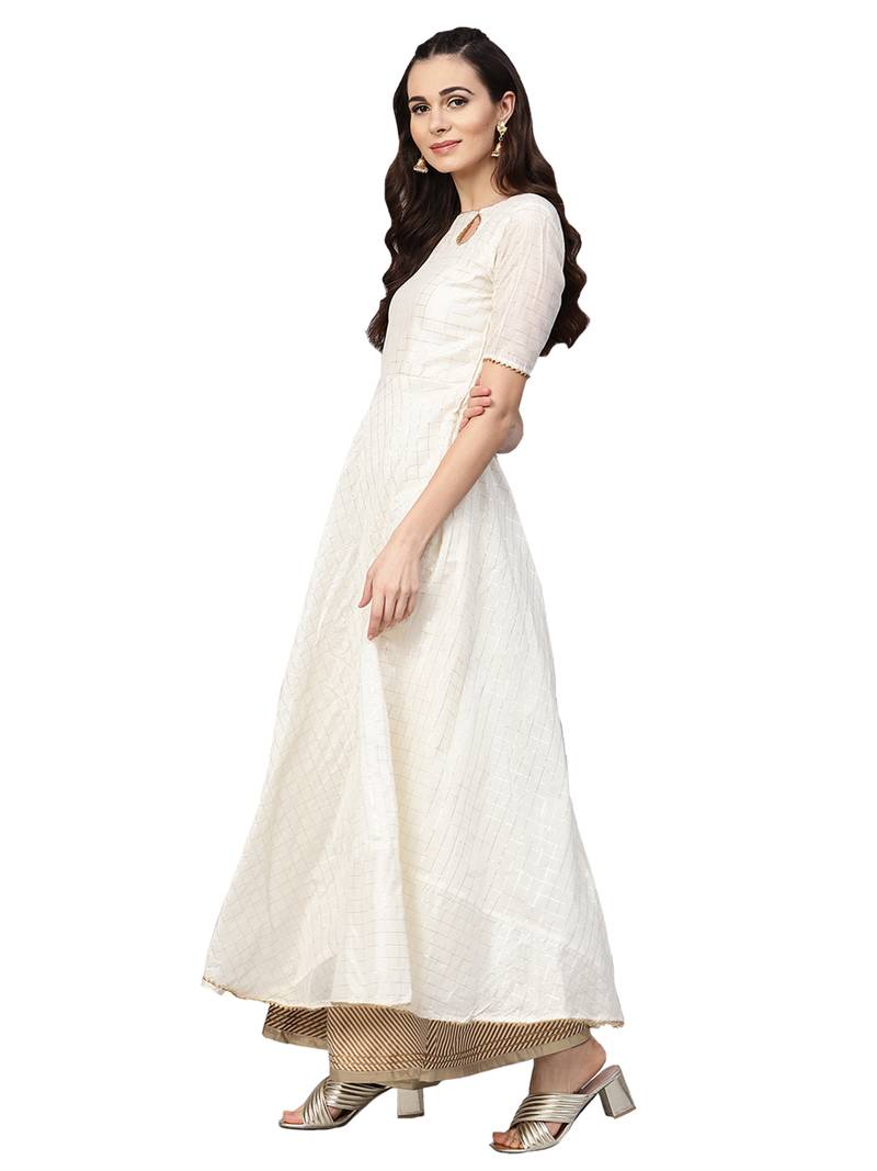 Off White Chanderi Cotton Anarkali Kurta