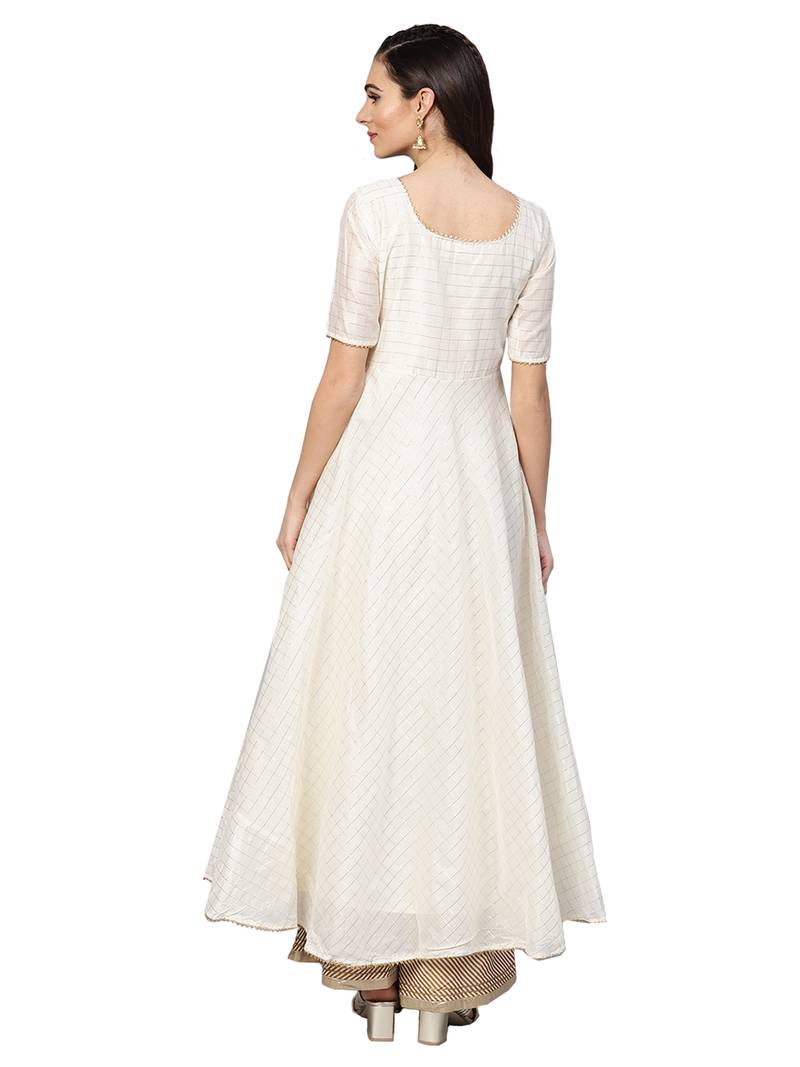 Off White Chanderi Cotton Anarkali Kurta