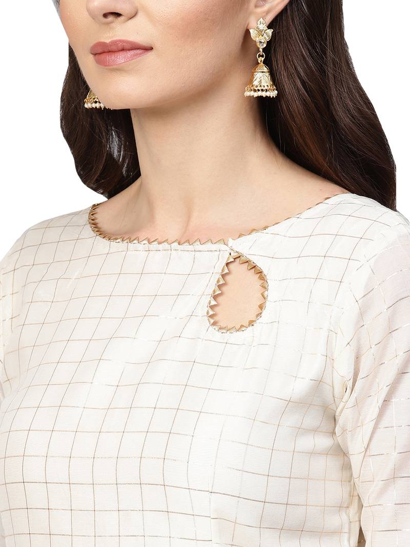 Off White Chanderi Cotton Anarkali Kurta