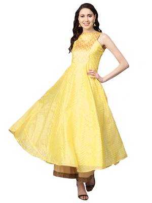 Yellow Chanderi Cotton Woven Kurta 1
