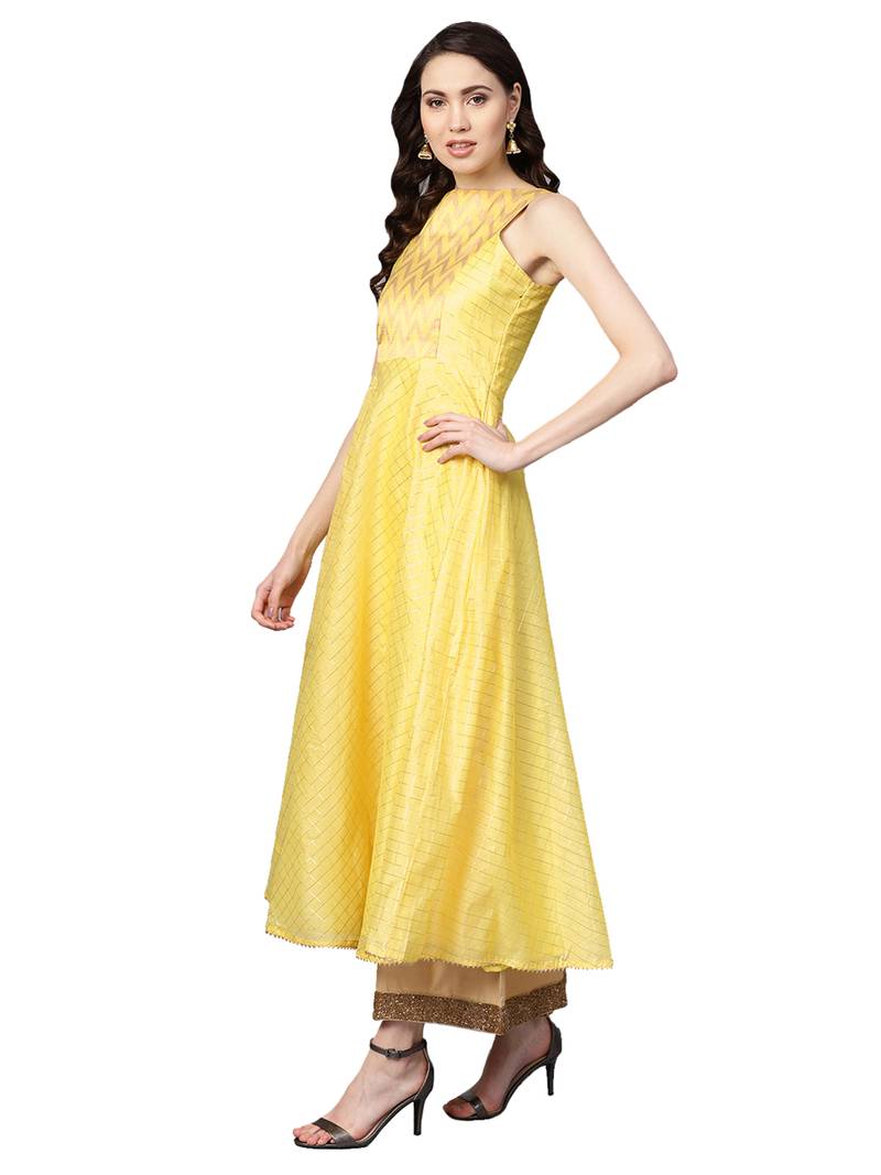 Yellow Chanderi Cotton Woven Kurta