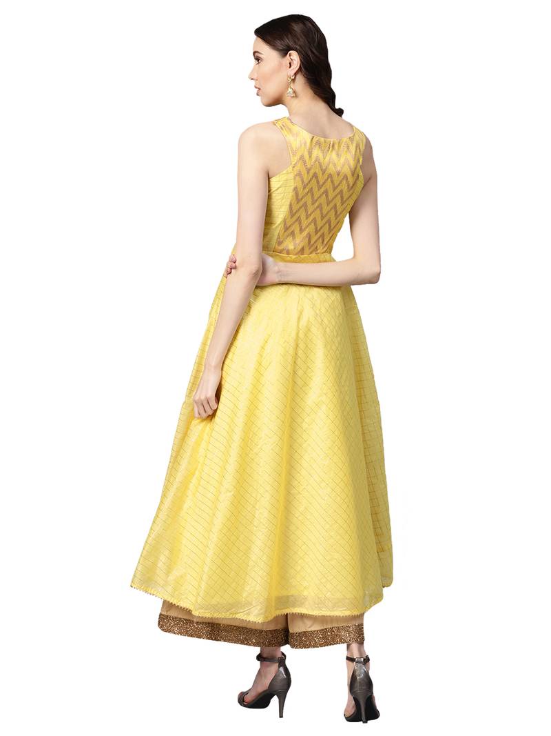 Yellow Chanderi Cotton Woven Kurta