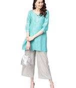 Blue Chanderi Cotton Solid Kutra