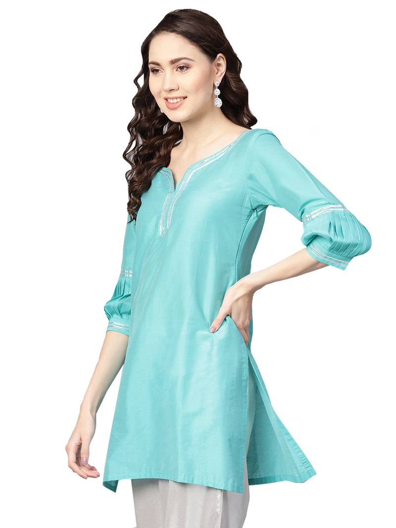 Blue Chanderi Cotton Solid Kutra