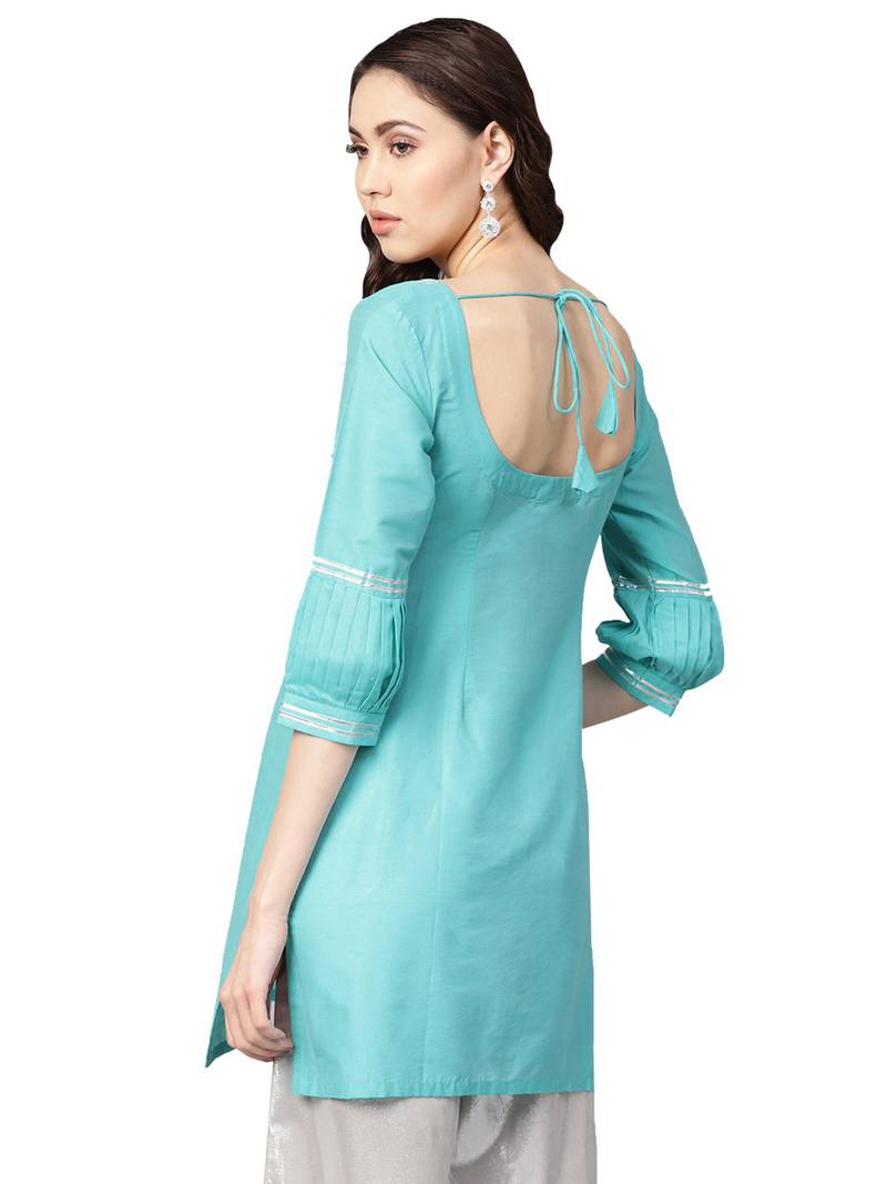 Blue Chanderi Cotton Solid Kutra