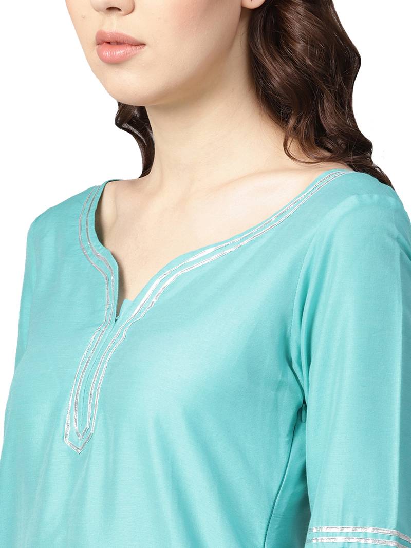 Blue Chanderi Cotton Solid Kutra