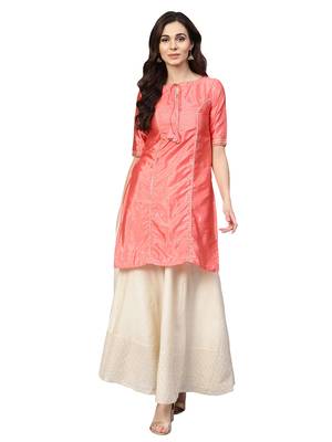 Pink Art Silk Solid Kurta 1