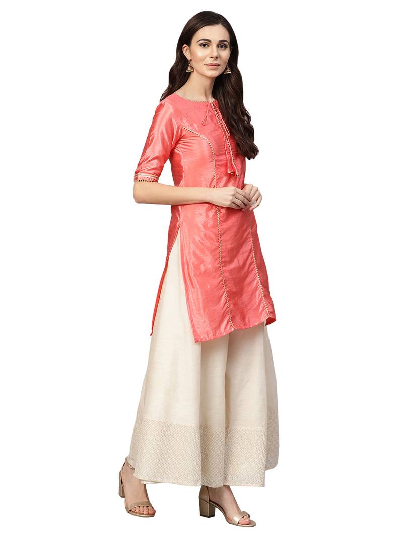 Pink Art Silk Solid Kurta
