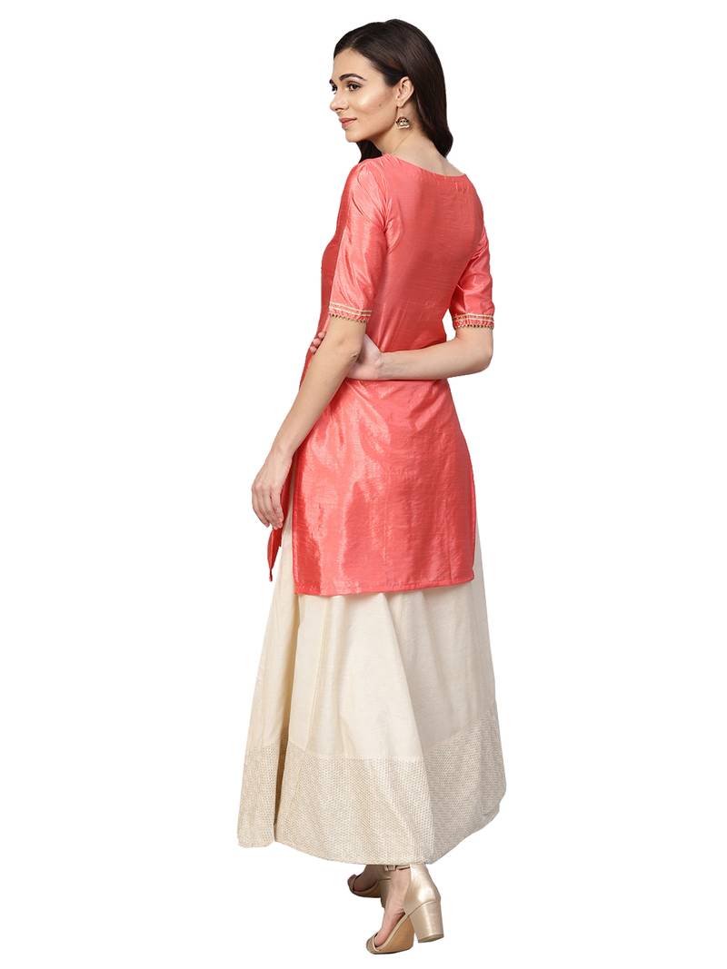 Pink Art Silk Solid Kurta