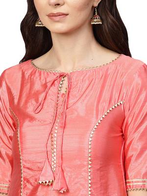 Pink Art Silk Solid Kurta 4