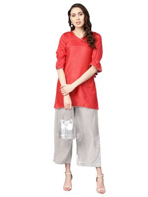 Red Art Silk Solid Kuta 1
