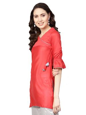 Red Art Silk Solid Kuta 2