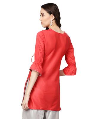 Red Art Silk Solid Kuta 3