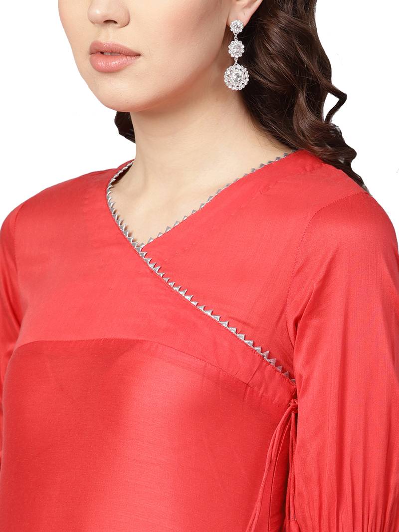 Red Art Silk Solid Kuta