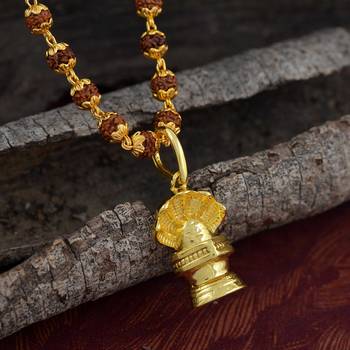 Lord Shiva Designer Pendant For Unisex Gold Plated Pendant With Rudraksha Chain  1