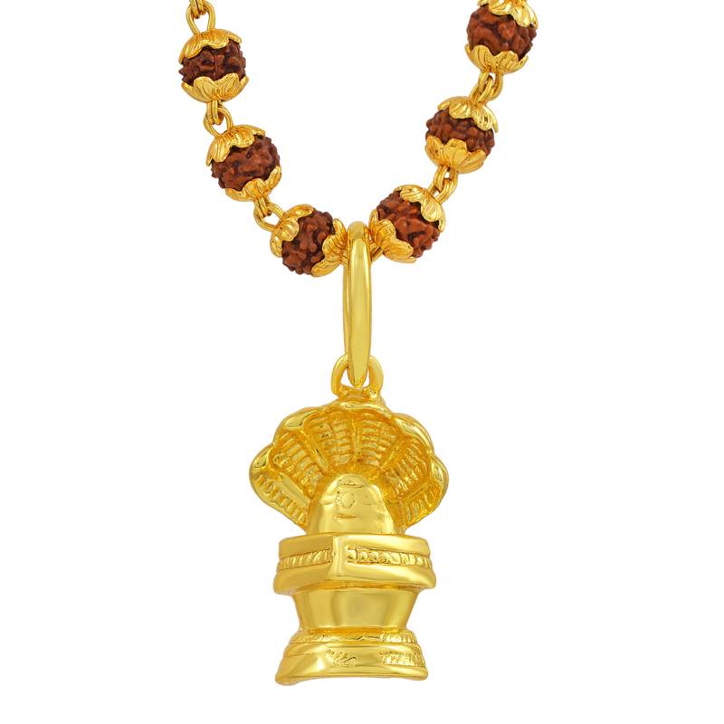 Lord Shiva Designer Pendant For Unisex Gold Plated Pendant With Rudraksha Chain 