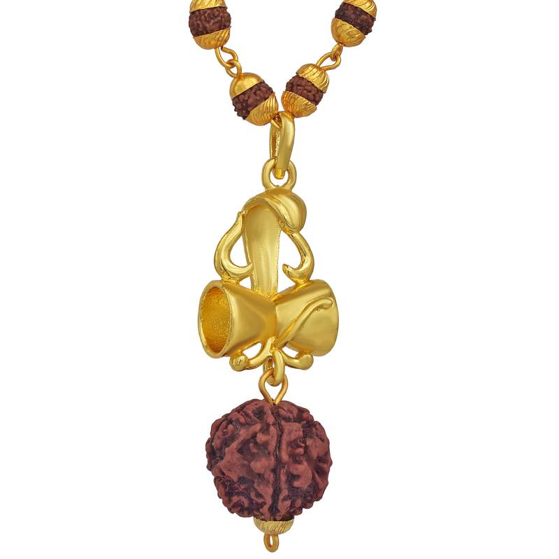 Five Face Rudrkasha Religious Jewellery Lord Shiv Damru Designer Pendant 