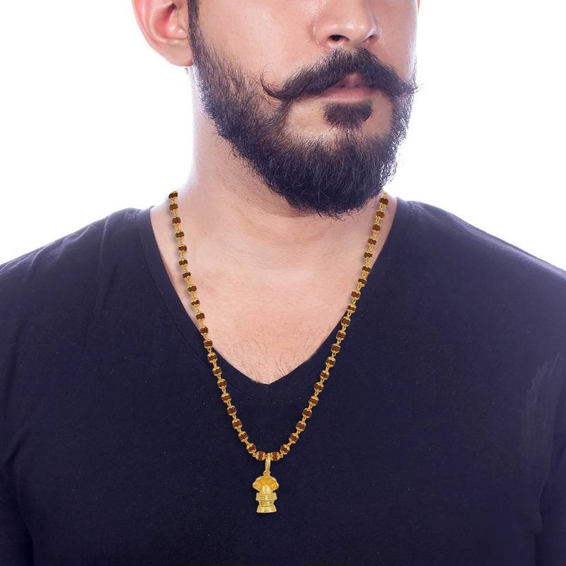 Lord Shiva Designer Pendant For Unisex Gold Plated Pendant With Rudraksha Chain 