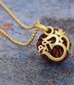 Lord Shiva Designer Pendant For Unisex Gold Plated Om Shri Rudraksha Pendant With Chain 