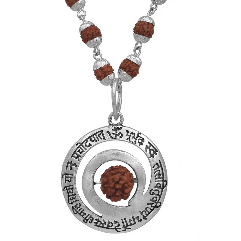 Gaytri Mantra Pendant With Rudraksha Mala,Chain 54 Pcs Beads