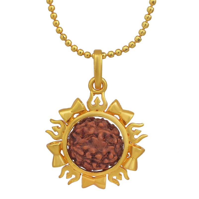 Antique Traditional Necklace Trishul Damaru Five mukhi Rudraksha Pendant