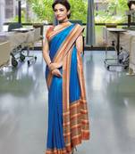 Blue printed cotton saree with blouse