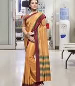 Brown printed cotton saree with blouse