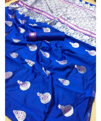 Blue colour Repiyar Jacquard  Weaving Meenakari Saree With  Blouse Piece 1