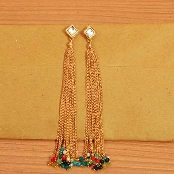 Kundan Meenakari Multicolour Tassle Earrings 1