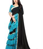 Black plain georgette saree with blouse