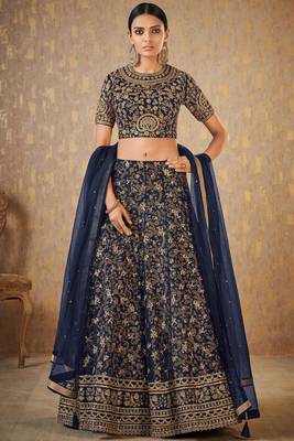 Wedding Designer Navy Blue Banarasi Designer Lahengha 1