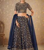 Wedding Designer Navy Blue Banarasi Designer Lahengha