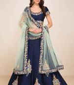 Wedding Embroidery Navy Blue Tafeta Designer Lehenga