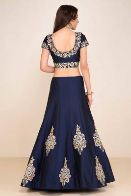 Wedding Embroidery Navy Blue Tafeta Designer Lehenga 3