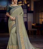light olive embroidered fancy fabric saree with blouse