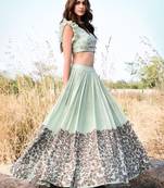 Wedding  Designer Light Cyan  Malai Satin Bridal Lahenga