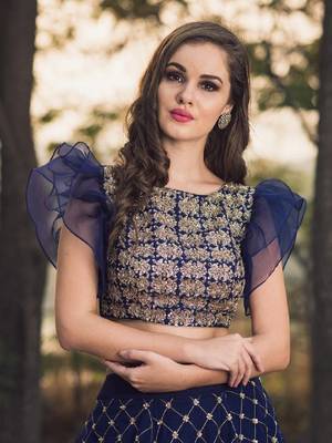 Wedding  Designer Dark Blue Malai Satin Bridal Lahenga 3