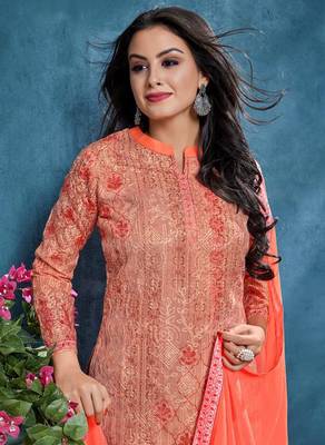 Peach Embroidered Cotton Salwar 2