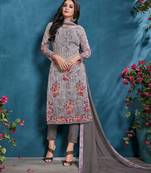 Grey Embroidered Cotton Salwar