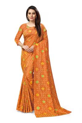 Mustard printed art silk sarees saree with blouse 1