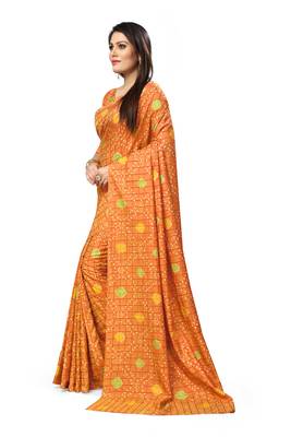 Mustard printed art silk sarees saree with blouse 2