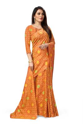 Mustard printed art silk sarees saree with blouse 3