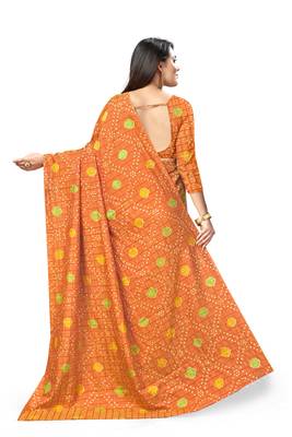 Mustard printed art silk sarees saree with blouse 4